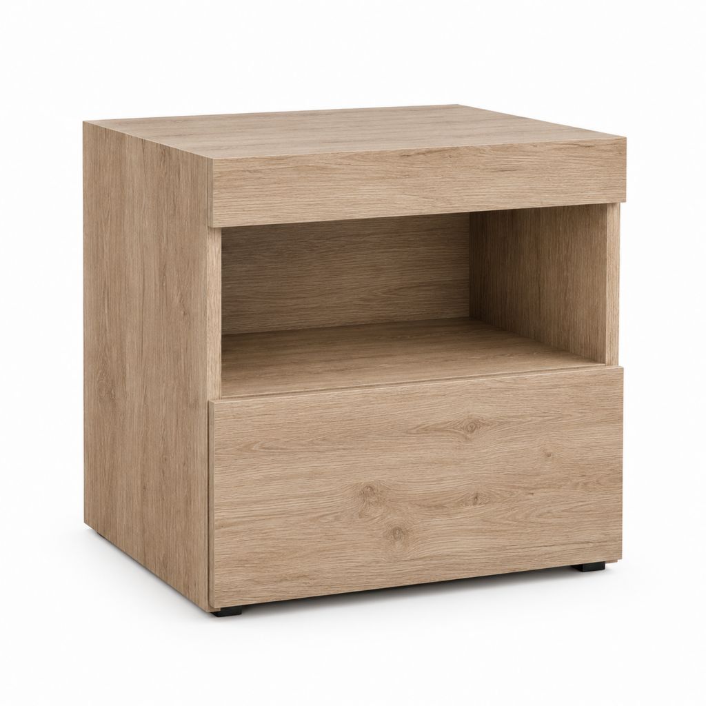 Nachttisch mit Schublade und offenem Fach Eiche hell Spanplatte rechteckig 40 x 40 x 55 cm