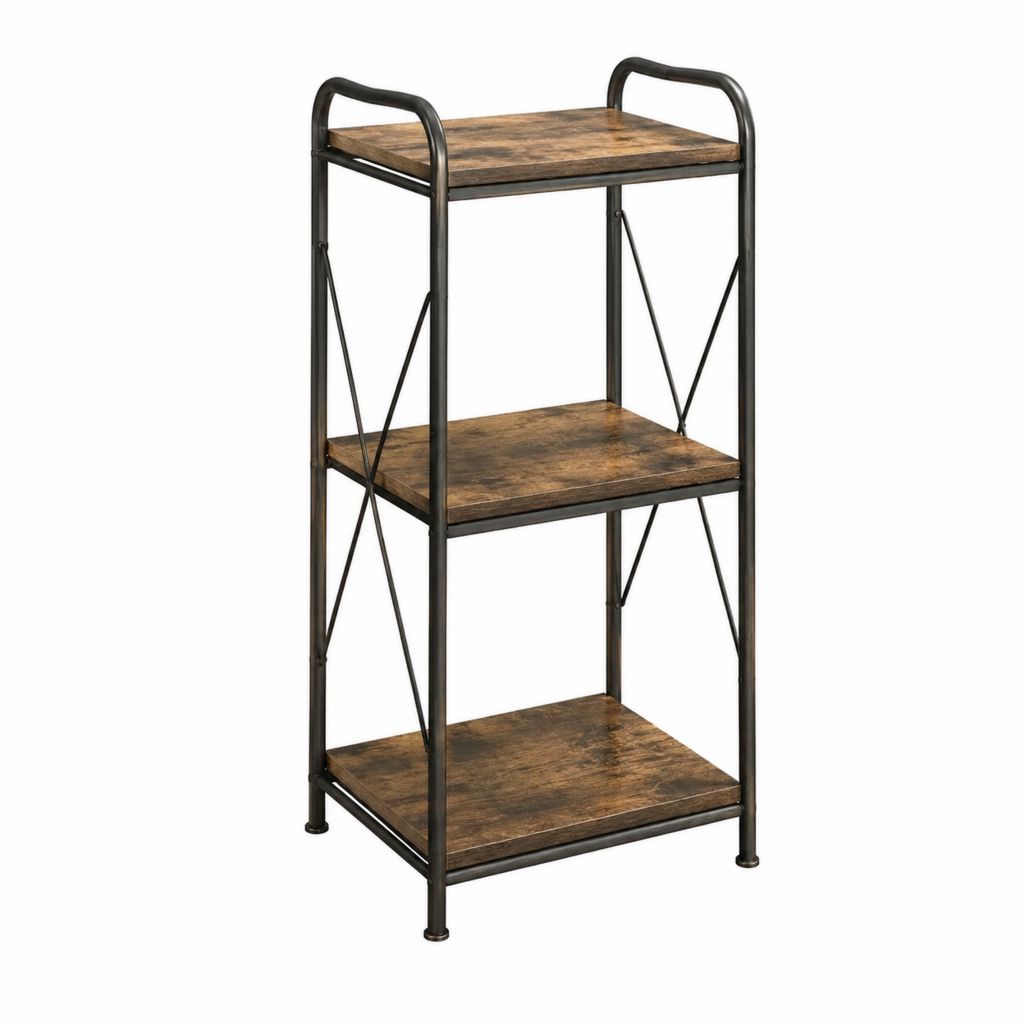 Standregal mit 3 Ablagen Braun Schwarz aus Spanplatte und Stahl 40 x 30 x 100 cm