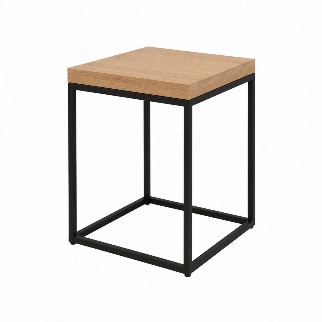 Beistelltisch quadratisch Eichenoptik Schwarz MDF Stahl 40 x 40 x 50 cm
