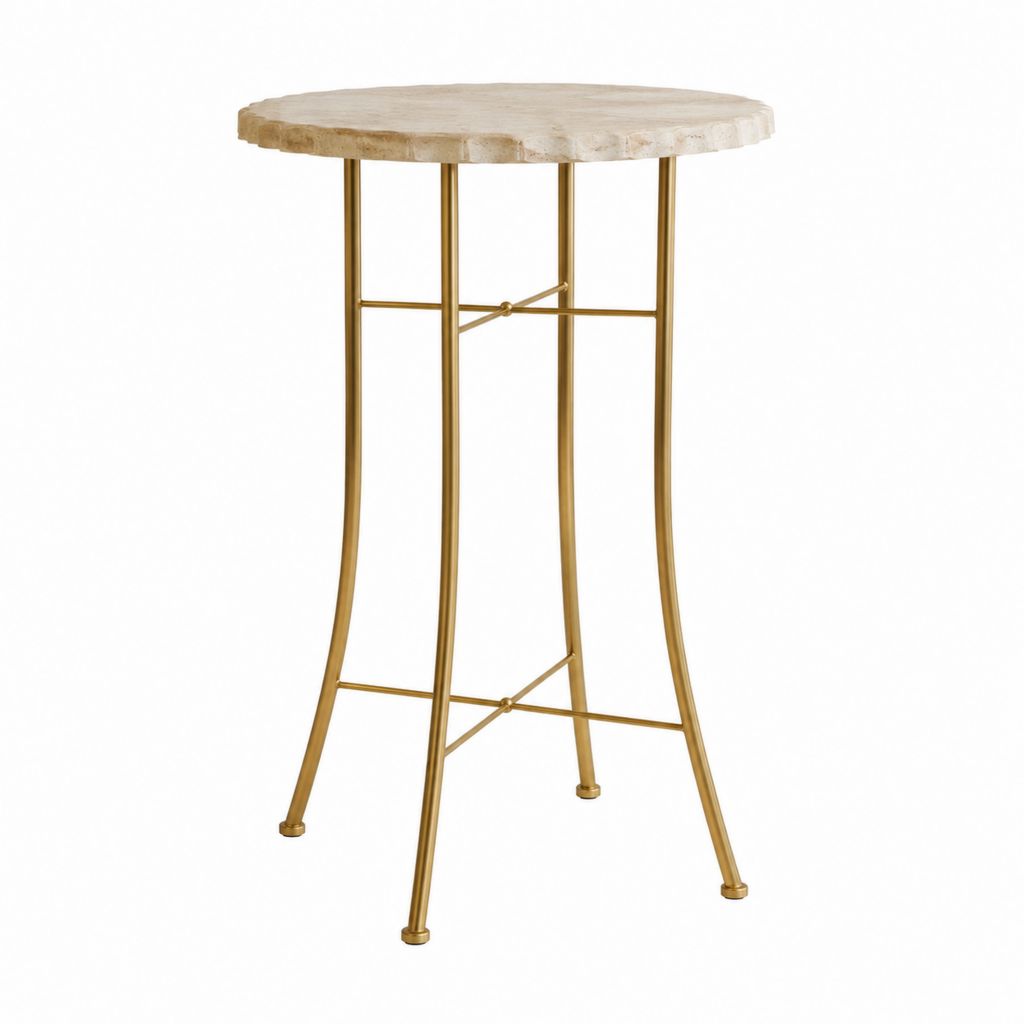 Stehtisch rund Creme Marmor Stahl goldfarben Ø 60 cm Höhe 105 cm