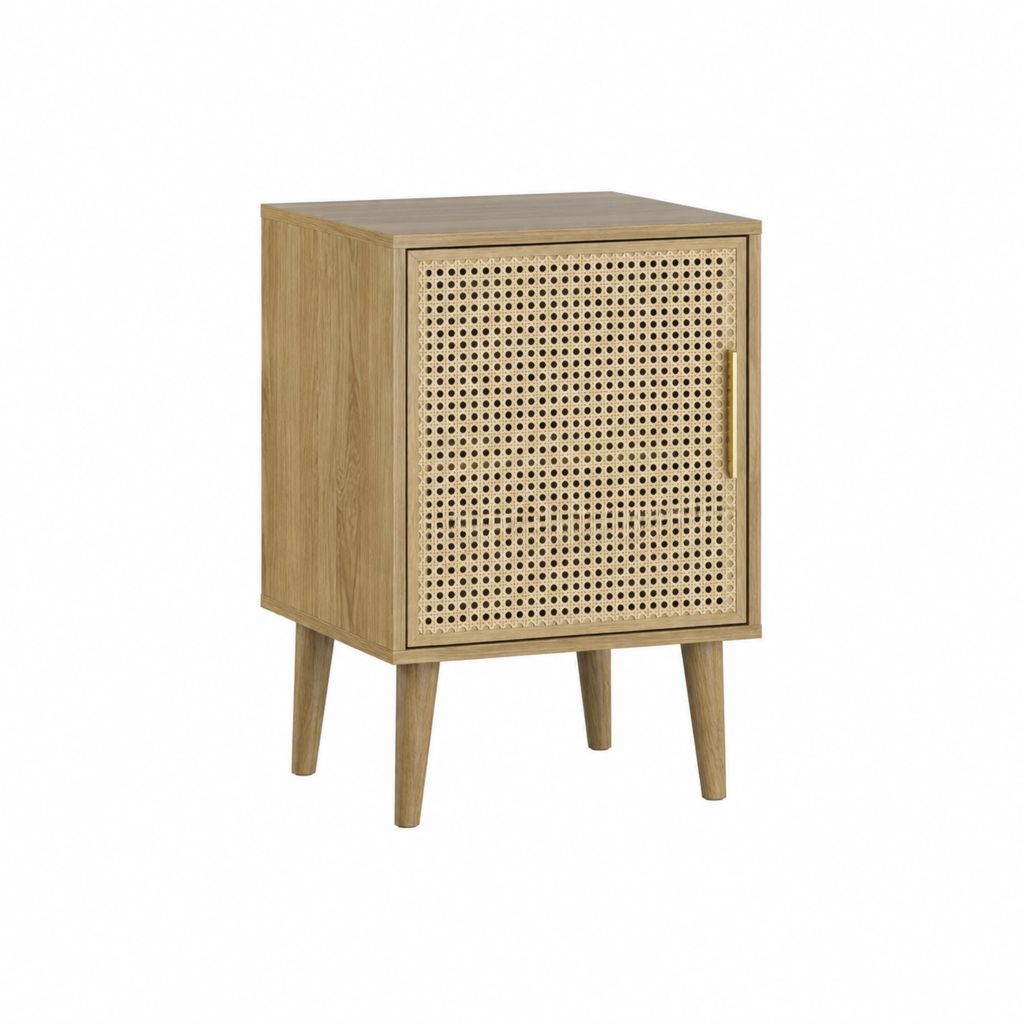 Nachttisch mit Tür Eichenoptik MDF Rattan rechteckig 40 x 35 x 60 cm