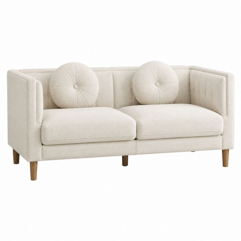 2-Sitzer Sofa Cremeweiß Polyester Bouclé mit Massivholzfüßen 160 x 84 x 78 cm
