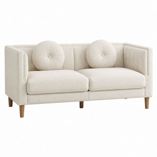 2-Sitzer Sofa Cremeweiß Polyester Bouclé mit Massivholzfüßen 160 x 84 x 78 cm