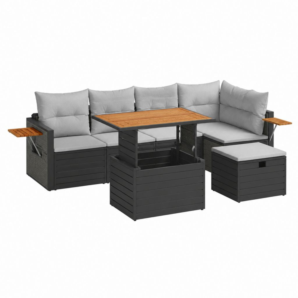 Gartenlounge Set Anthrazit Polypropylen 5-Sitzer L-Form mit höhenverstellbarem Tisch 220 x 170 cm
