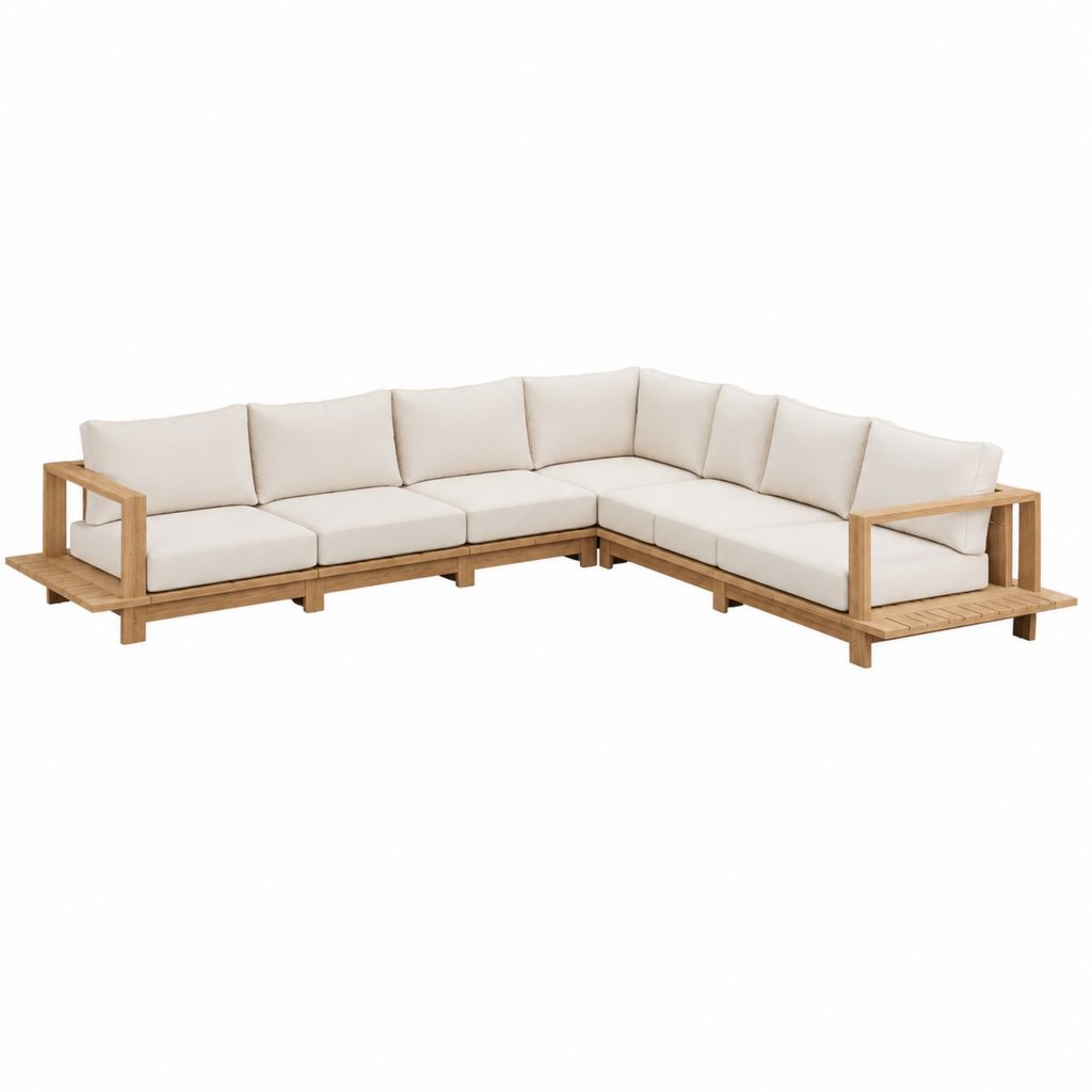 5-Sitzer Gartenlounge Ecksofa Beige aus massivem Akazienholz mit Polyesterkissen 320 x 230 x 75 cm