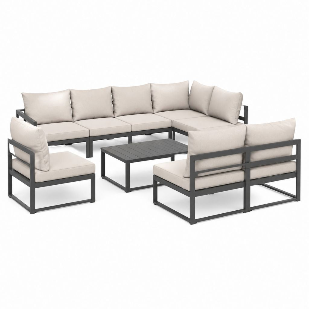 Gartenlounge Set Beige Aluminium mit Ecksofa 240 x 240 cm Couchtisch 100 x 60 cm und 2 Sesseln