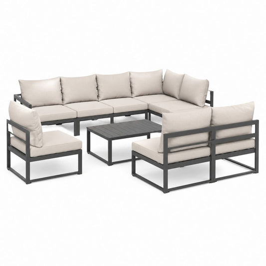 Gartenlounge Set Beige Aluminium mit Ecksofa 240 x 240 cm Couchtisch 100 x 60 cm und 2 Sesseln