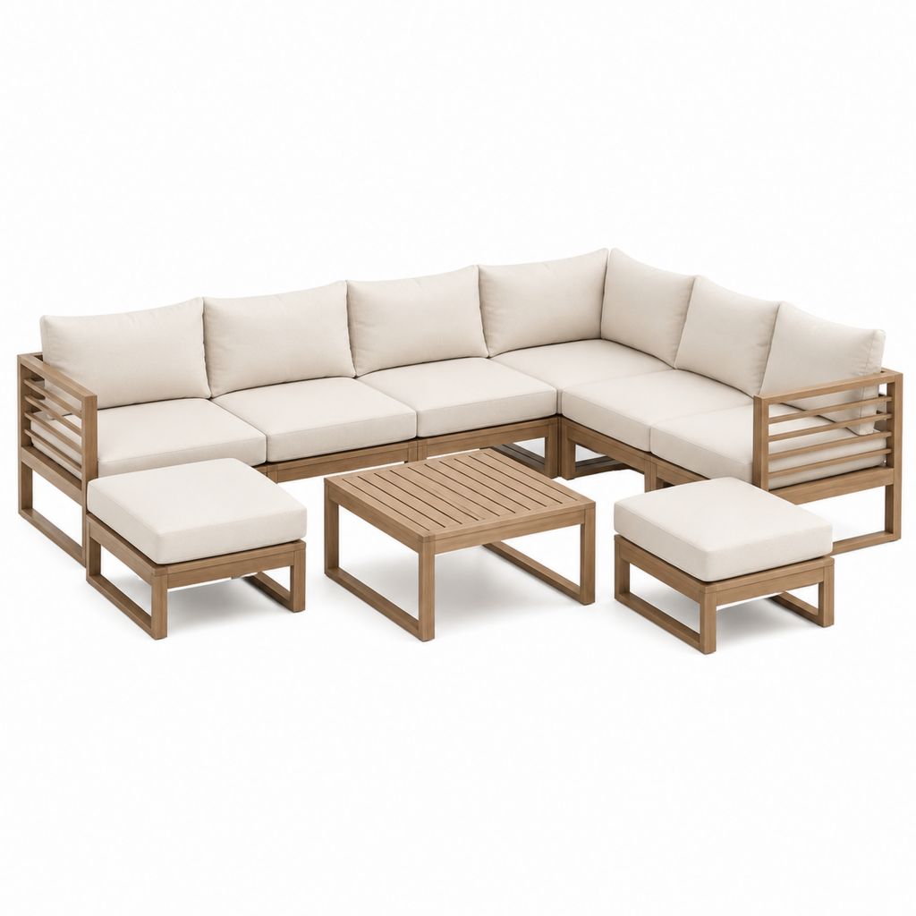 8-teiliges Gartenlounge-Set Ecksofa Beige aus Akazien-Massivholz 250 x 250 x 68 cm
