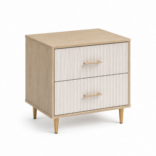 Nachttisch rechteckig mit 2 Schubladen Eichenoptik Creme MDF und PU 50 x 40 x 60 cm