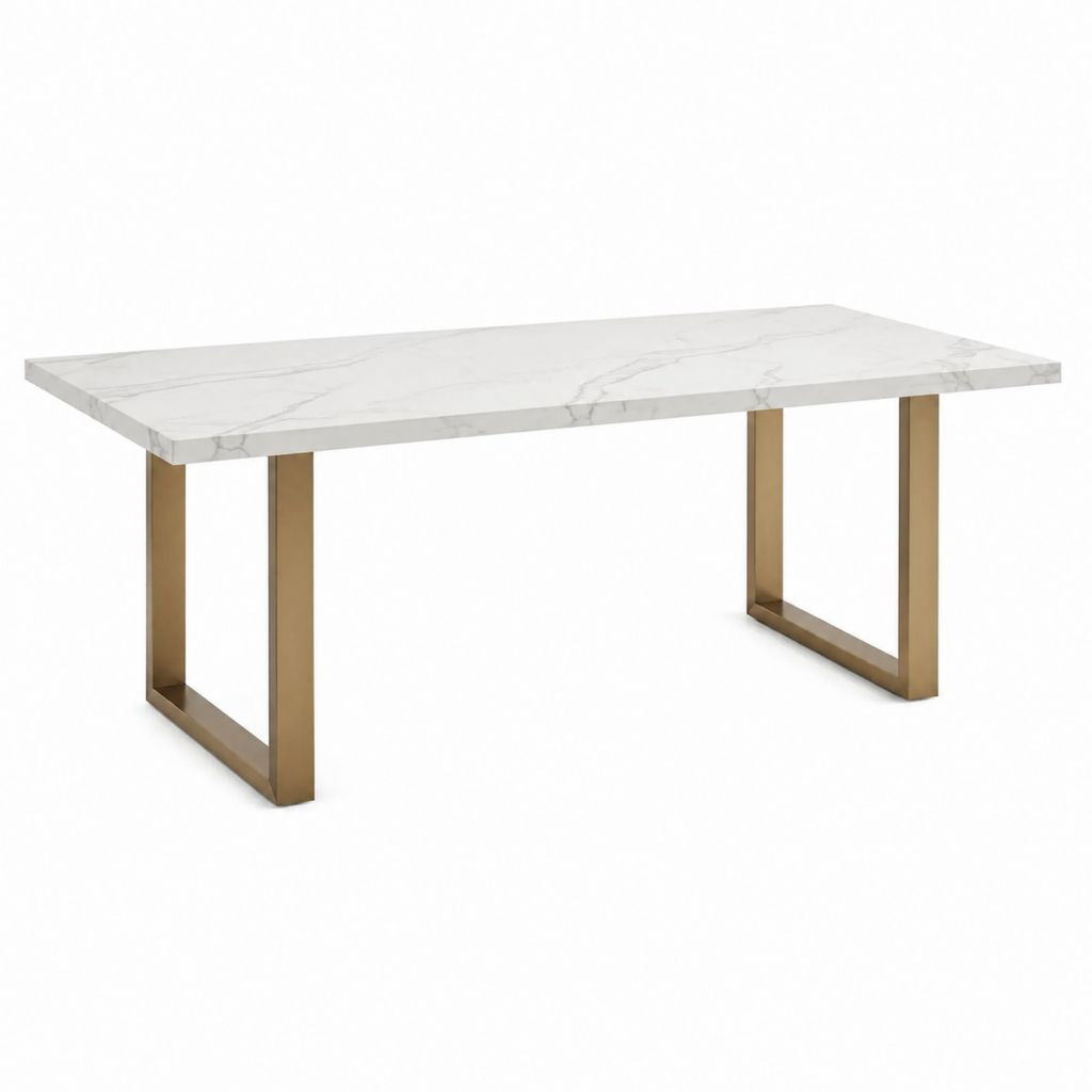 Esstisch Weiß Gold Holzwerkstoff Stahl rechteckig 160 x 90 x 75 cm