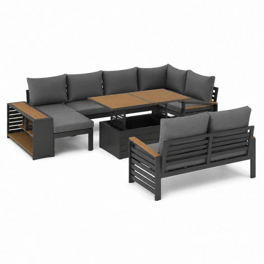 Gartenlounge Set Anthrazit Aluminium WPC Eckform 280 x 220 cm