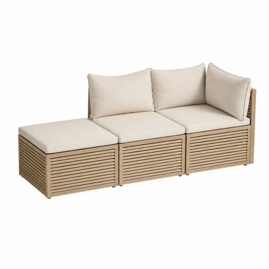 Gartensofa 3-teilig Natur Beige Akazien-Massivholz rechteckig 240 x 80 x 70 cm