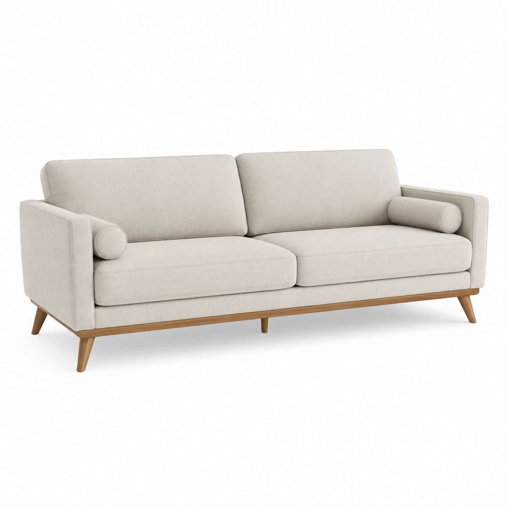 3-Sitzer Sofa Beige mit Polyesterbezug Massivholzgestell 210 x 88 x 82 cm