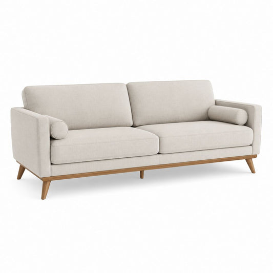 3-Sitzer Sofa Beige mit Polyesterbezug Massivholzgestell 210 x 88 x 82 cm