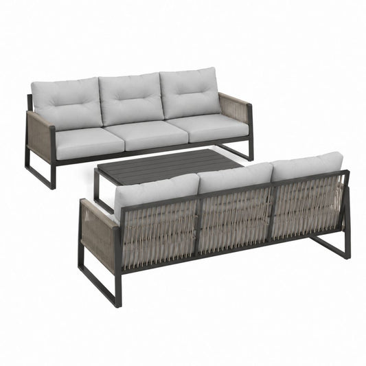 Gartenlounge Set mit 2 Dreisitzer Sofas und Couchtisch Grau Aluminium Polyester 210 x 80 x 70 cm