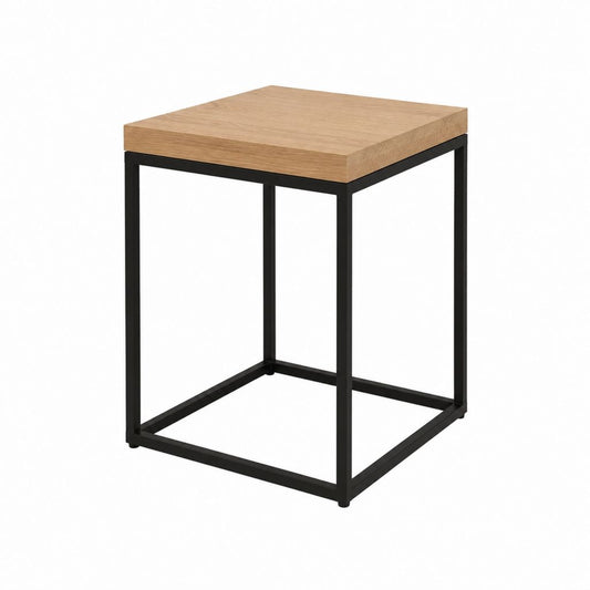 Beistelltisch quadratisch Eichenoptik Schwarz MDF Stahl 40 x 40 x 50 cm