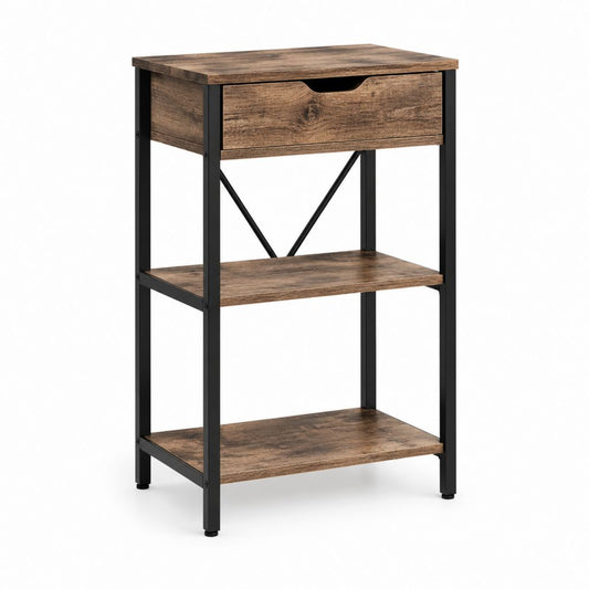 Nachttisch mit Schublade und 2 Ablagen Braun Schwarz Spanplatte Stahl 40 x 40 x 60 cm