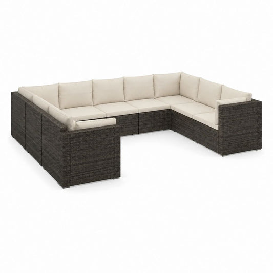 7-Sitzer Gartenlounge U-Form Dunkelgrau PE-Rattan mit Polyester-Kissen 280 x 210 x 73 cm