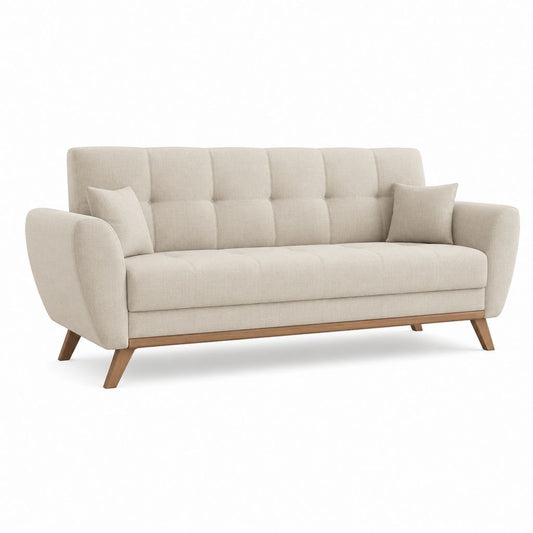 3-Sitzer Sofa Beige Polyesterbezug Rechteckig 210 x 90 x 88 cm mit 2 Kissen