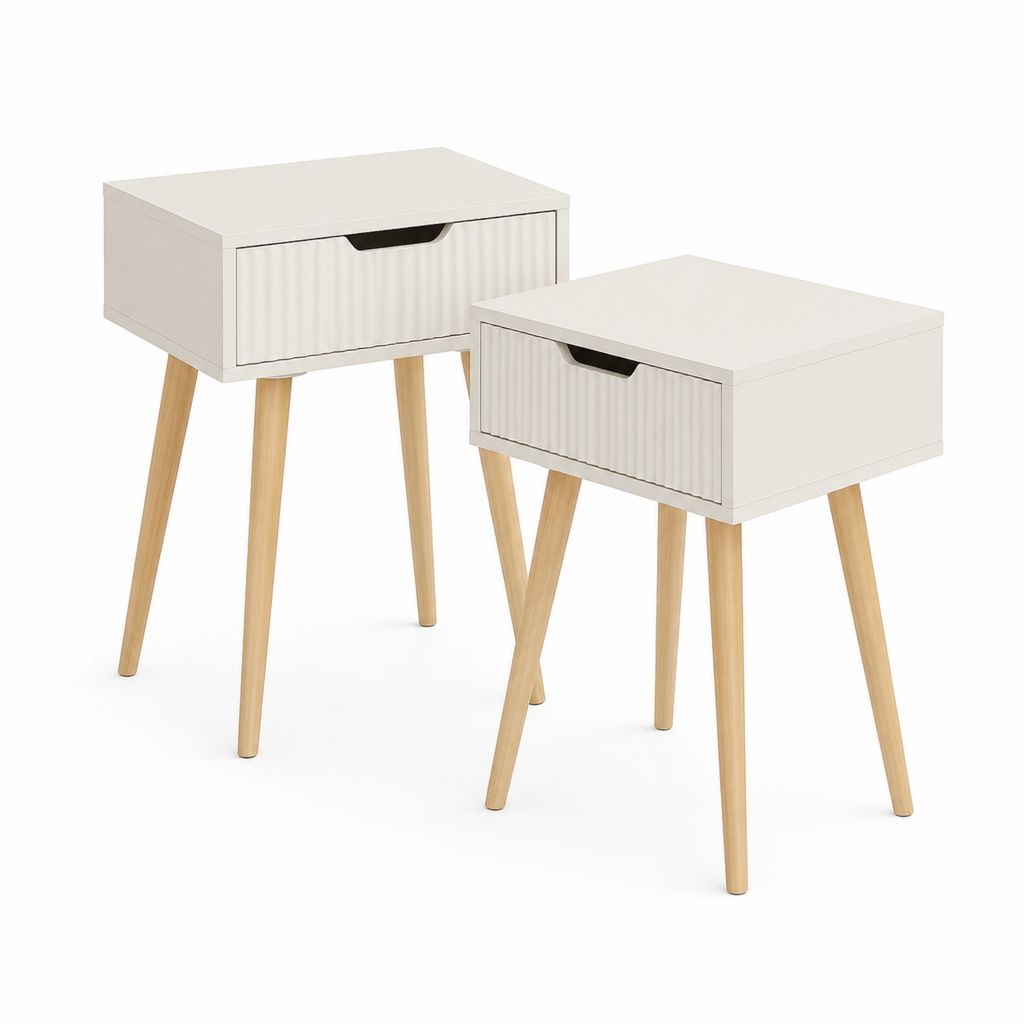 Nachttisch 2er-Set Weiß MDF Rechteckig mit Schublade 40 x 30 x 60 cm