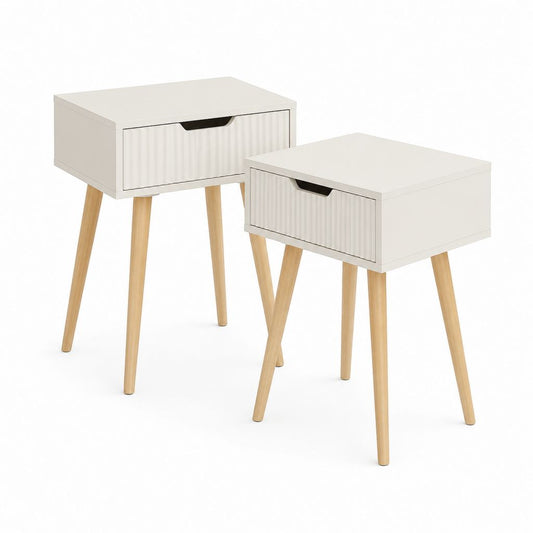 Nachttisch 2er-Set Weiß MDF Rechteckig mit Schublade 40 x 30 x 60 cm
